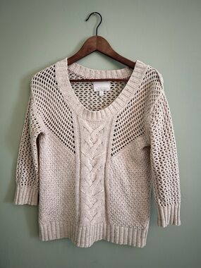 Banana Republic Heritage Knit Openwork Cable Sweater - Cream